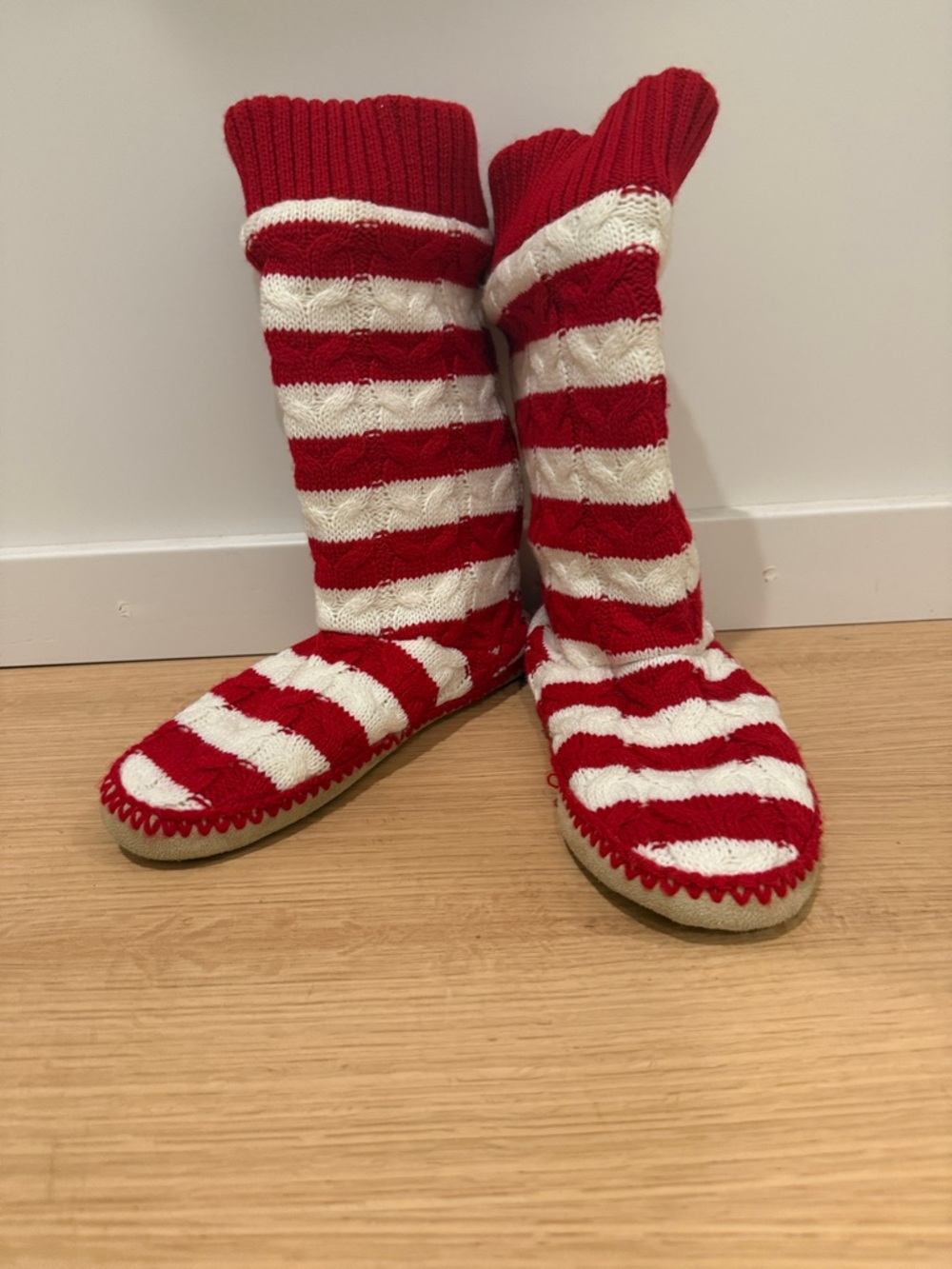 Old Navy Red and White Striped Slipper Boots
